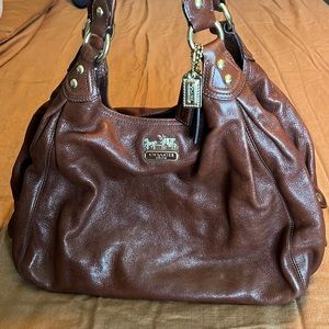 Authentic Coach polished pebble brown leather hobo